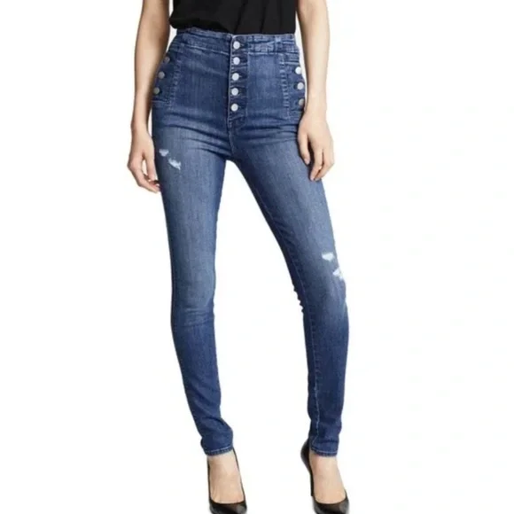 J Brand Natasha Distressed High Rise Skinny Blue Jeans in Mystic Wave Size 27 - Picture 4 of 4